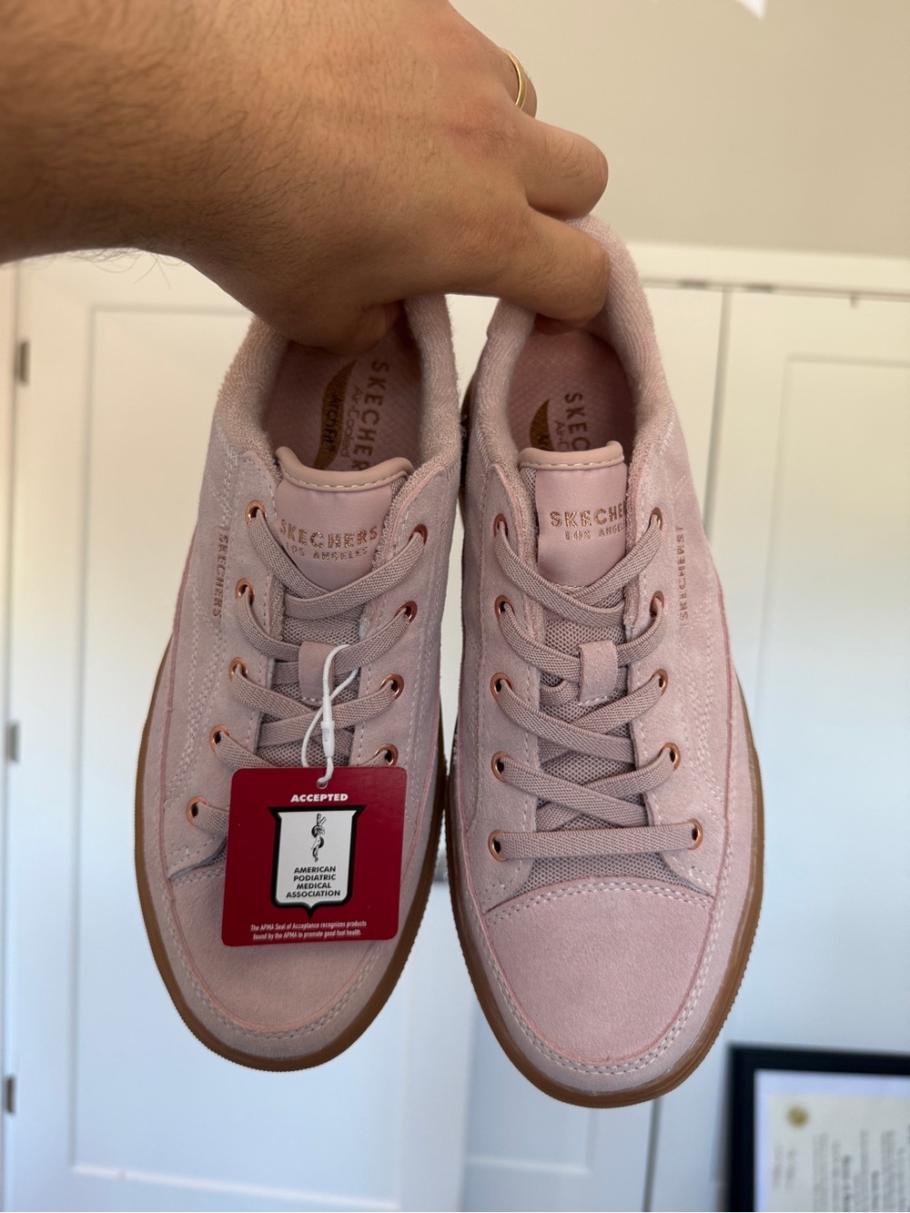 Skechers Women's Blush Pink Suede Lace-Up Sneakers‎